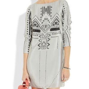 Tibi Gray Silk Crepe Aztec Print Shift Dress sz 6